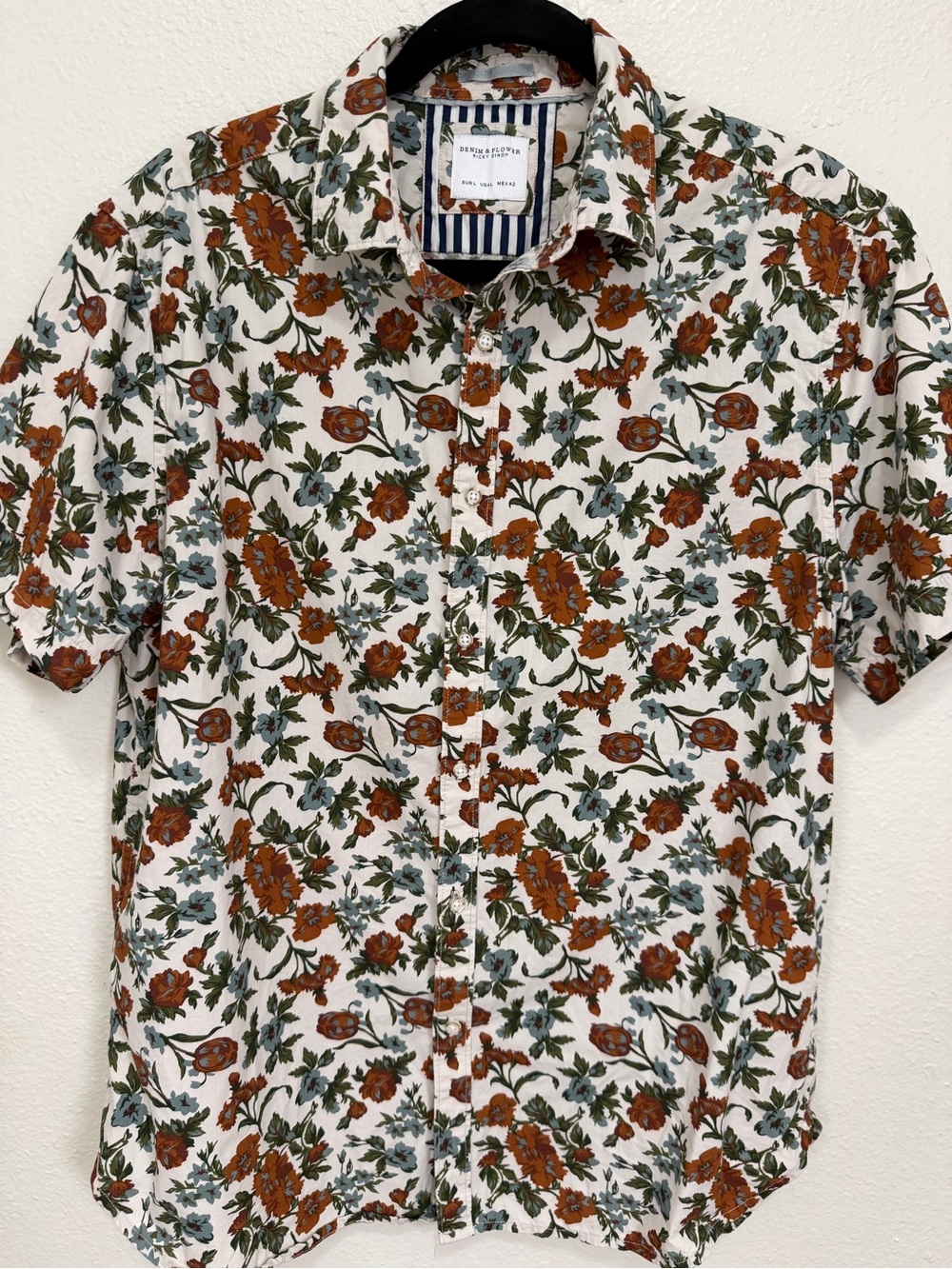 Denim & Flower Ricky Singh Floral Button Shirt Cotton Short Sleeve L